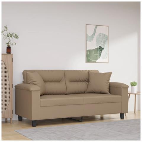 Divano A 2 Posti Con Cuscini Cappuccino 140 Cm In Similpelle - Foto 8