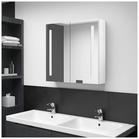Lusso Casadino -  Armadietto Bagno Con Specchio E Led Bianco Lucido 62x14x60 Cm - Foto 8