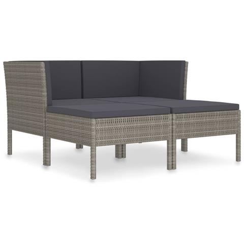 Set Divani Da Giardino 4 Pz Con Cuscini In Polyrattan Grigio - Foto 1