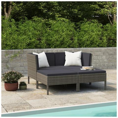Set Divani Da Giardino 4 Pz Con Cuscini In Polyrattan Grigio - Foto 6