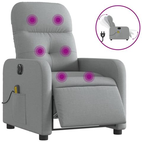 Poltrona Reclinabile Massaggio Elettrica Grigio Chiaro Tessuto - Foto 1