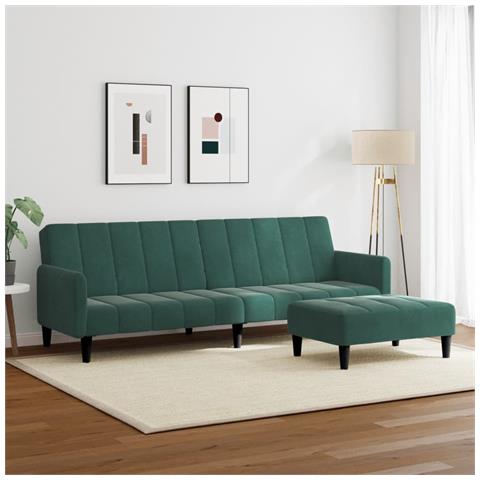 Lusso Casadino - Divano Letto A 2 Posti Con Poggiapiedi Verde Scuro In Velluto - Foto 2
