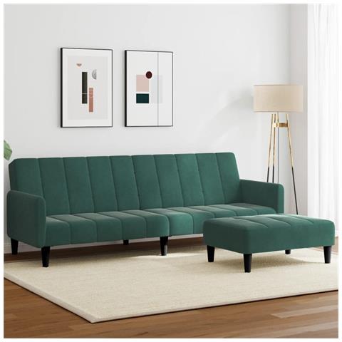 Lusso Casadino - Divano Letto A 2 Posti Con Poggiapiedi Verde Scuro In Velluto - Foto 8