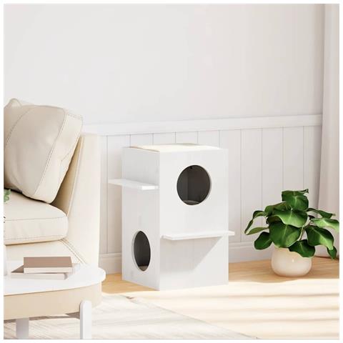 Cuccia per Gatti Bianca 43x43x60 cm in Legno Massello di Pino - Foto 2