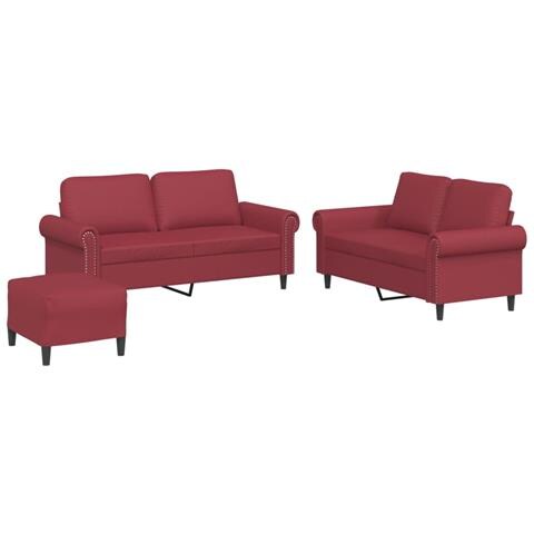 Set di Divani 3 pz con Cuscini Rosso Vino in Similpelle - Foto 1