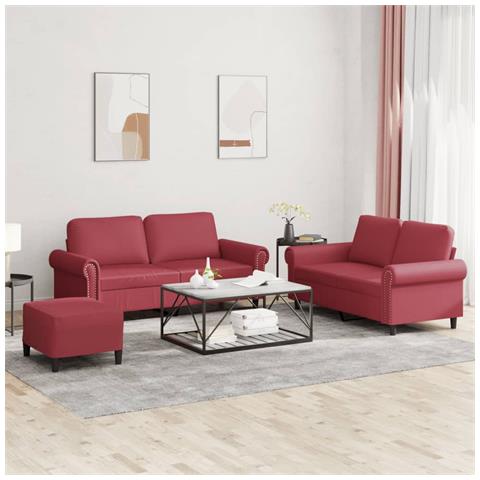 Set di Divani 3 pz con Cuscini Rosso Vino in Similpelle - Foto 2