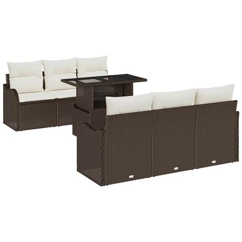 Set di divani da giardino 7 pezzi con cuscini in rattan polyrattan marrone, Divano da giardino a 2 posti con stoccaggio e cuscini in rattan polyrattan marrone - Foto 1