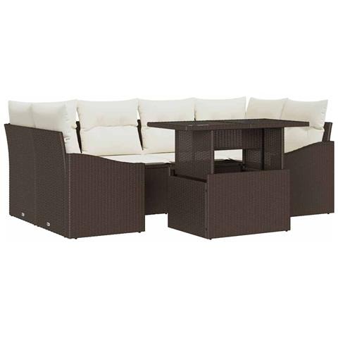 Set di Sofà da Giardino 7 Pezzi con Cuscini Marrone Polyrattan - Foto 1