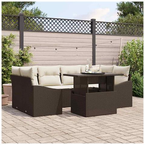 Set di Sofà da Giardino 7 Pezzi con Cuscini Marrone Polyrattan - Foto 2