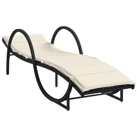 Lettino Prendisole con Cuscino Nero 60x199x42 cm in Polyrattan - Foto 1