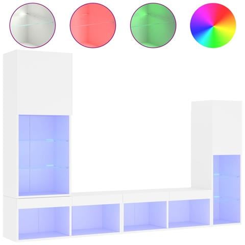 Mobili TV a Muro con LED 4pz Bianchi in Legno Multistrato - Foto 1