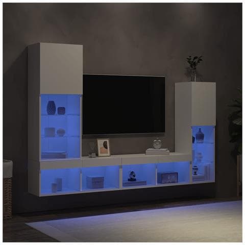 Mobili TV a Muro con LED 4pz Bianchi in Legno Multistrato - Foto 2