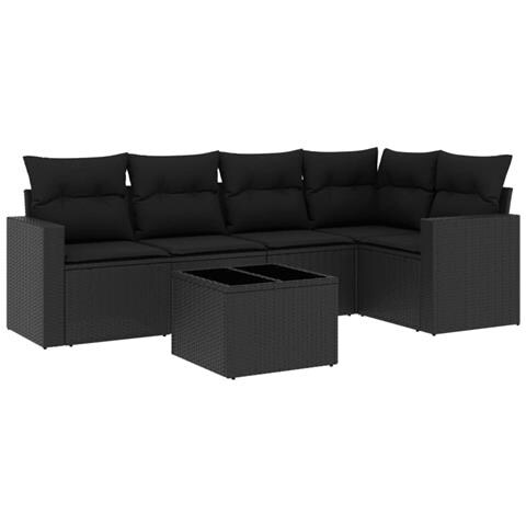 Set Divano da Giardino 6 pz con Cuscini Nero in Polyrattan - Foto 1