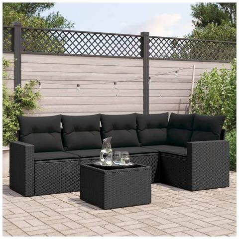 Set Divano da Giardino 6 pz con Cuscini Nero in Polyrattan - Foto 2