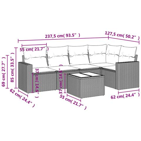 Set Divano da Giardino 6 pz con Cuscini Nero in Polyrattan - Foto 3