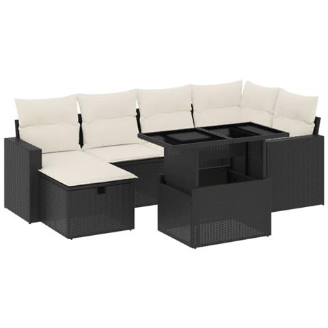 Set Divani da Giardino con Cuscini 7pz Nero Polyrattan - Foto 1