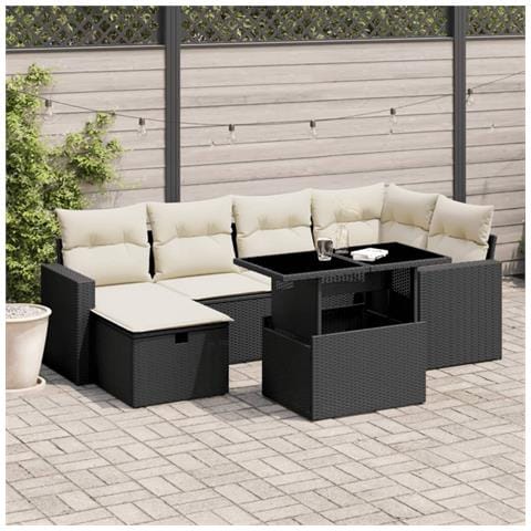 Set Divani da Giardino con Cuscini 7pz Nero Polyrattan - Foto 2