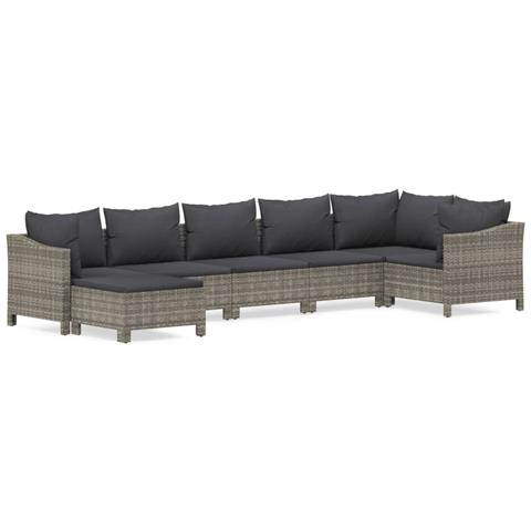 Set Divani da Giardino 7 pz con Cuscini in Polyrattan Grigio - Foto 1