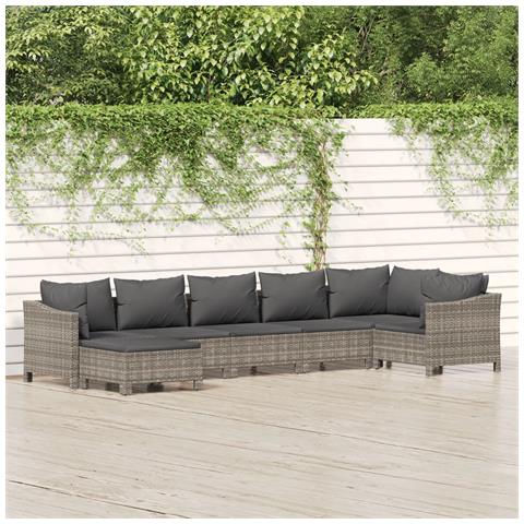 Set Divani da Giardino 7 pz con Cuscini in Polyrattan Grigio - Foto 2
