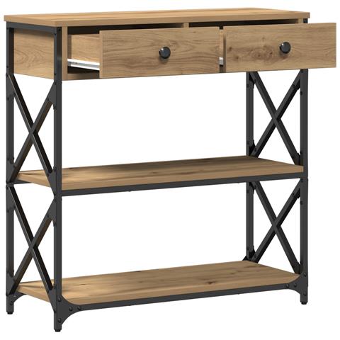 Tavolino in Legno di Quercia Artigianale 75x28x75 cm in Legno Ingegnerizzato e Acciaio - Foto 1