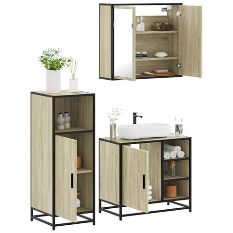 Set Mobili da Bagno 3 pz Rovere Sonoma in Legno Multistrato - Foto 2