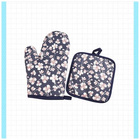 Set Di Guanti Da Forno E Presine In Lino Di Cotone - Guanti Resistenti Al Calore Navy Blue - Foto 2