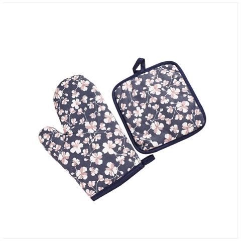 Set Di Guanti Da Forno E Presine In Lino Di Cotone - Guanti Resistenti Al Calore Navy Blue - Foto 1