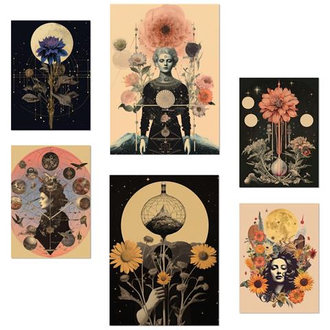 Set Di 6 Stampe Collage Surreale In Mistico Esoterico In Toni Pastello, Illustrazioni Di Design Per Le Pareti Delle Stanze Della Tua Casa A3 & A4 Senza Cornice - Foto 1