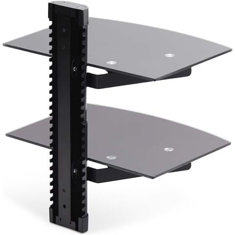 Mensola da Parete in Vetro Temperato per Apparecchiature A /V - 2 Ripiani lisci sotto /sopra TV /Monitor regolabili in altezza per dispositivi Audio /Video - Foto 10