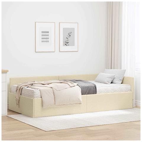Struttura Letto Angolare con Materasso 2 pcs Crema Tessuto - Foto 2