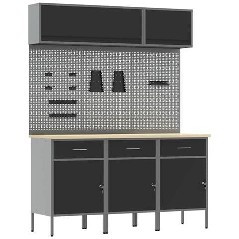 Set di mobili da lavoro con cassetto con blocco 8 pcs Nero - Foto 1
