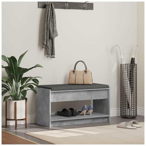 Panca per ingresso con cuscino Grigio Cemento 83 x 38 x 45 cm - Foto 2