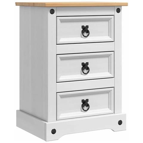 Comodino Corona Bianco 45 x 35 x 64 cm Pino massello - Foto 1