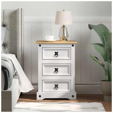 Comodino Corona Bianco 45 x 35 x 64 cm Pino massello - Foto 2