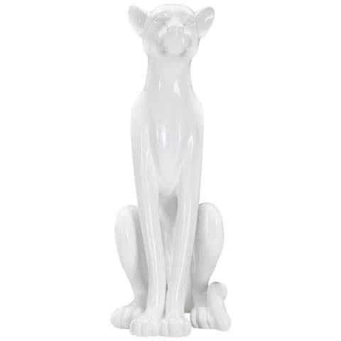 Scultura Leopardo Seduto In Resina Bianca Lucida 74 Cm - Foto 1