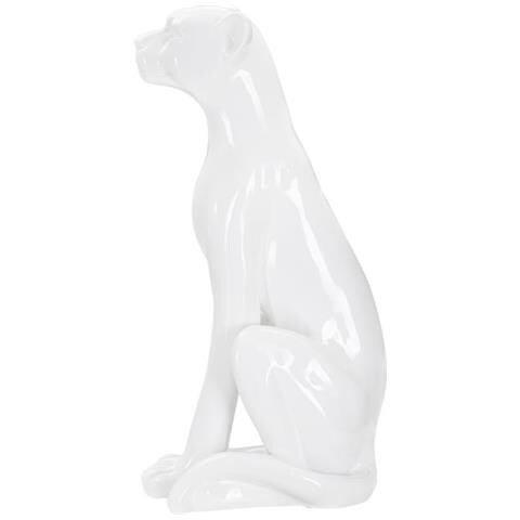 Scultura Leopardo Seduto In Resina Bianca Lucida 74 Cm - Foto 2