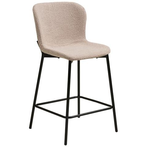 Set 2 Sgabelli Counter Maceda In Bouclé Beige Con Gambe Nere 47x55x95 Cm - Foto 1