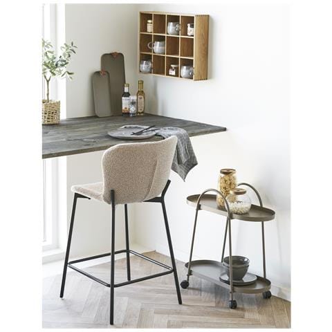Set 2 Sgabelli Counter Maceda In Bouclé Beige Con Gambe Nere 47x55x95 Cm - Foto 6