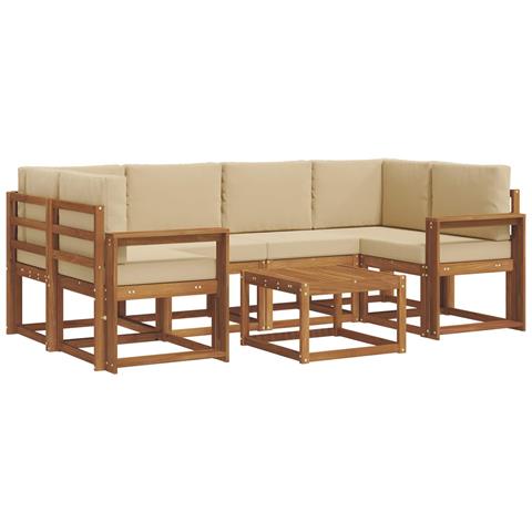 Set di divani da esterno con cuscino 7 pcs Naturale e Beige - Foto 1