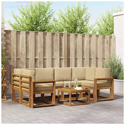 Set di divani da esterno con cuscino 7 pcs Naturale e Beige - Foto 2