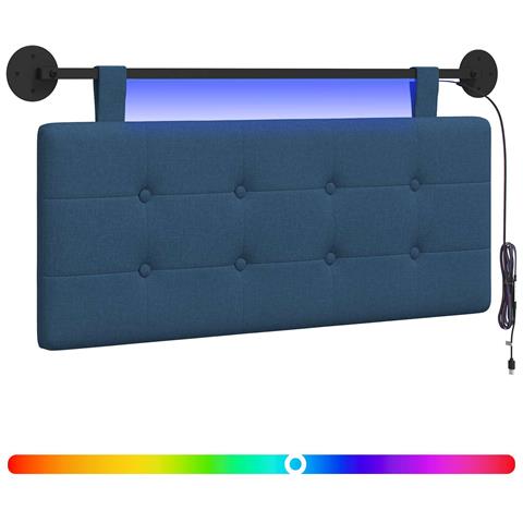 Testiera sospesa Con luce LED Blu Tessuto - Foto 1