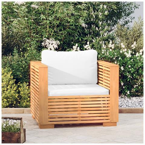Divano da Giardino con Cuscini Crema in Legno Massello di Teak - Foto 2