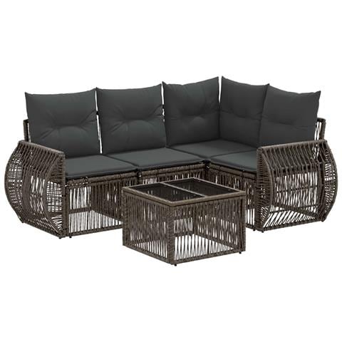 Set Divano da Giardino 5 pcs Grigio e Grigio Scuro polyrattan - Foto 1