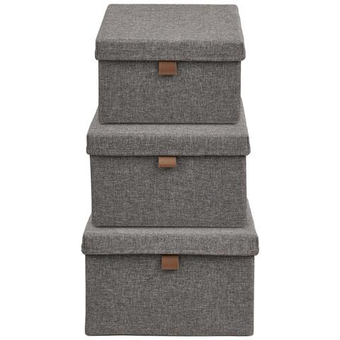 Set 3 Scatole Noto In Tessuto Grigio Scuro Con Coperchio E Linguetta In Ecopelle - Foto 2