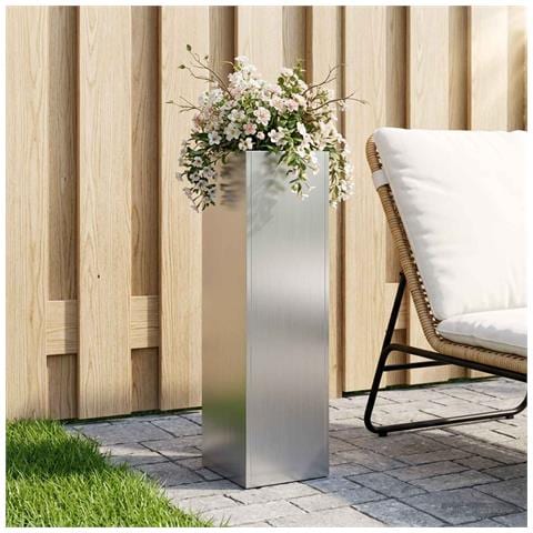 Vaso da giardino Argento 20 x 20 x 75 cm Acciaio zincato - Foto 2