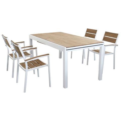 Set Tavolo Giardino Allungabile Rettangolare 160/240 X 90 Con 10 Poltrone In Alluminio Bianco E Polywood Da Esterno - Foto 1