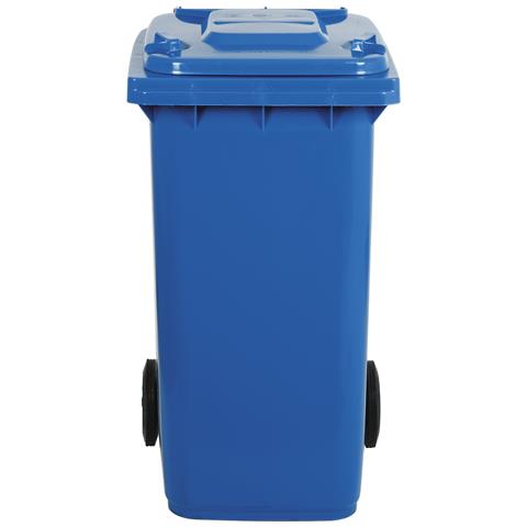 Bidone carrellato blu per la raccolta differenziata rifiuti 240 Lt con ruote e coperchio UNI EN 840 per rifiuti e riciclo - Foto 3