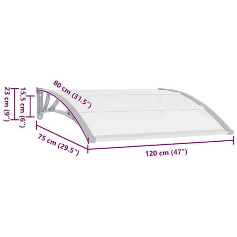 Pensilina per Porta Grigia e Trasparente 120x75 cm in PC - Foto 7