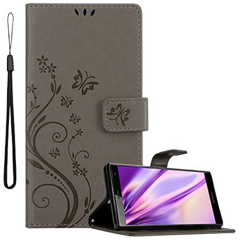 Custodia Compatibile Con Sony Xperia Xz2 In Grigio Fiore - Coperchio Protettivo In Design Floreale Con Chiusura Magnetica, Funzione Stand E Slot Per Carte - Foto 1