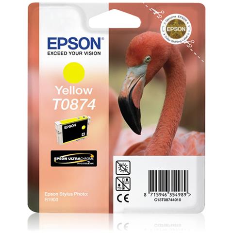T0874 Flamingo Cartuccia Ink Originale Giallo per Stylus Photo R1900 11,4 ml - Foto 1